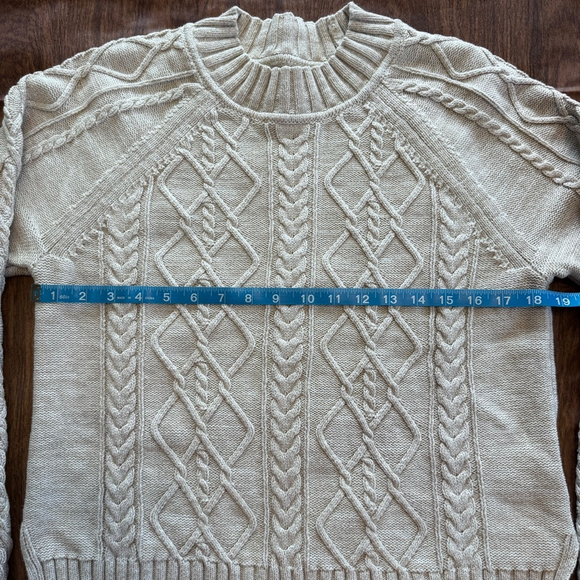 Gap Cable Knit Crew Neck Sweater Marled Oatmeal Beige Cream M Tall 100% Cotton - Picture 7 of 9